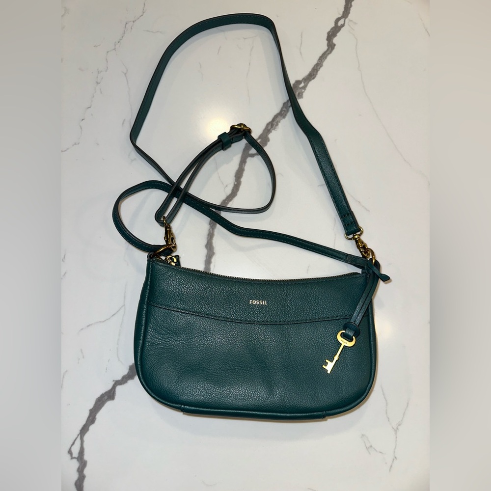 Fossil Green Crossbody Bag with Gold Accents
